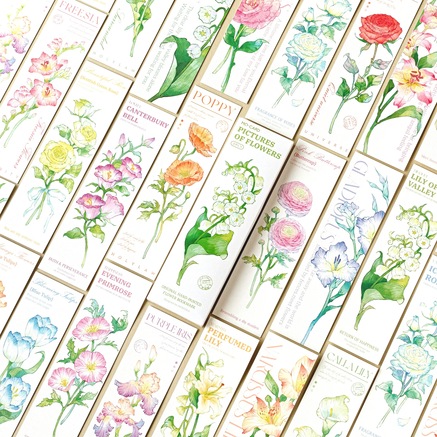 

20pcs Flower Painting Bookmarks Set Hand Drawn Pictures Paper Memo Page Marker for Books Unique Reading Gift A7591