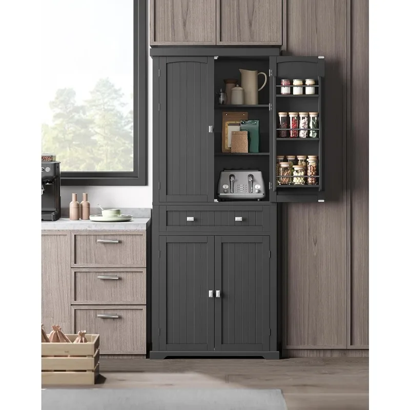 Pantry Cabinet, 71.7-Inch High Freestanding Tall Cupboard Storage Cabinet with a Drawer, 2 Cabinets, 4 Adjustable Shelves