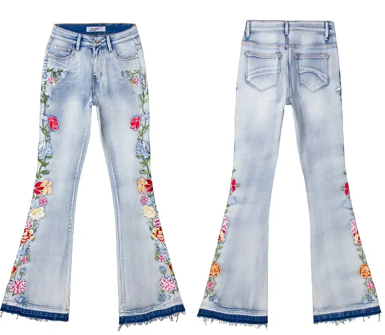 Flare Jeans for Women Vintage Embroidery Flared Jeans Push