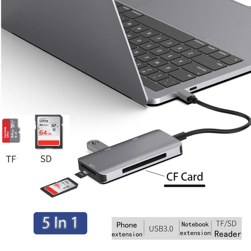 Adattatore Splitter Usb 3.0 Hub Usb Docking Station Per Laptop Dock Station Plug And Play Lettore Di Schede Multifunzione Usb 3.0 Sd/Tf/Cf