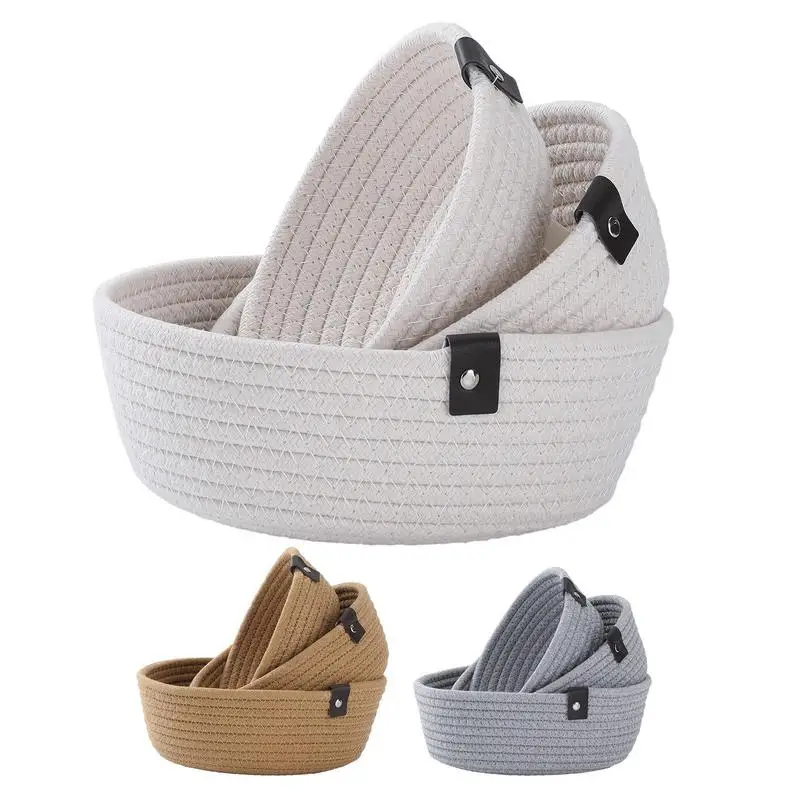 

3Pcs Cotton Rope Storage Basket Stylish Design Versatile Toy Vegetable Storage Rope Bins For Birthday Gift Home Decoration