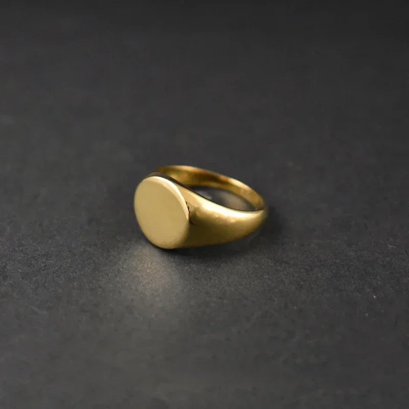 Stainless Steel Rings Handmade 18k Gold Plated Oval Smooth Blank Signet Rings for Women Men
