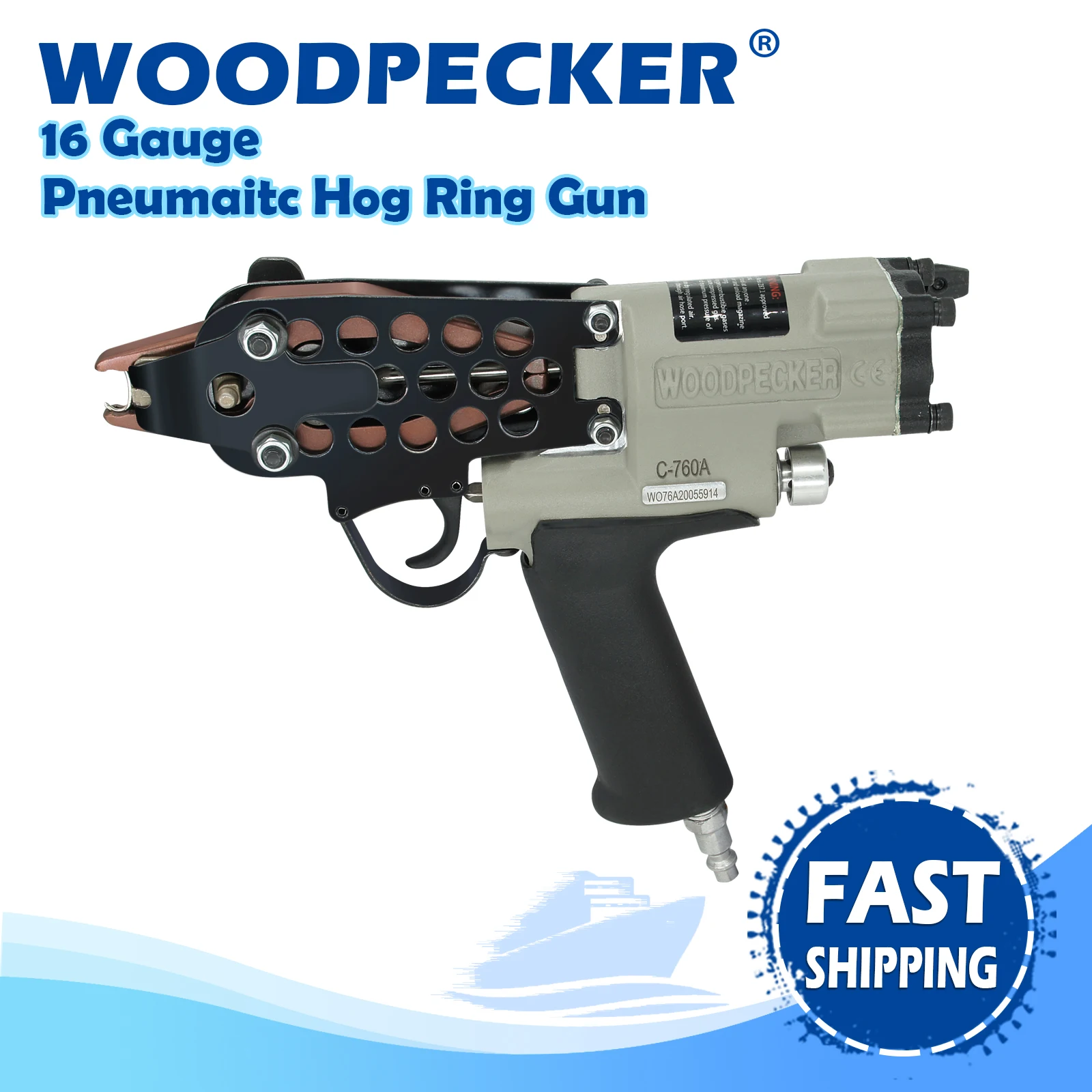 WOODPECKERC760A16GaugePneumaticHogRingGun125mmInnerCrown3