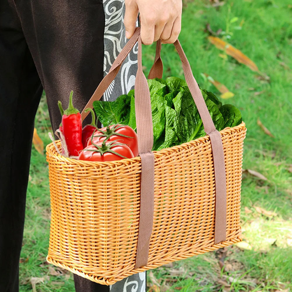 

African Market Basket Woven Straw Basket Handle Grocery Basket Tote Shopping Basket Wicker Picnic Basket Breads Container