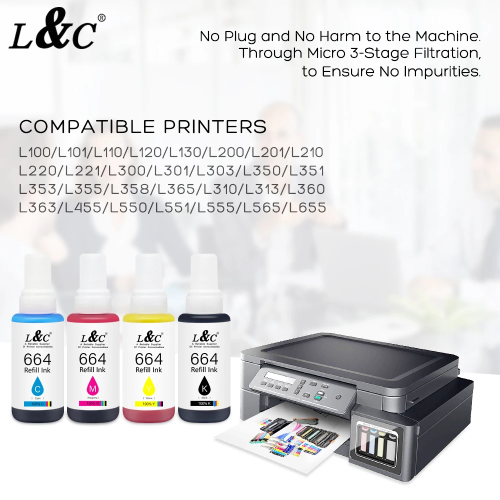 664 Dye Ink For Epson EcoTank L120 L132 L210 L310 L365 L380 L382 L486 L550  L800 L805 L1300 L1455 ET-2500 ET-2650 Printer