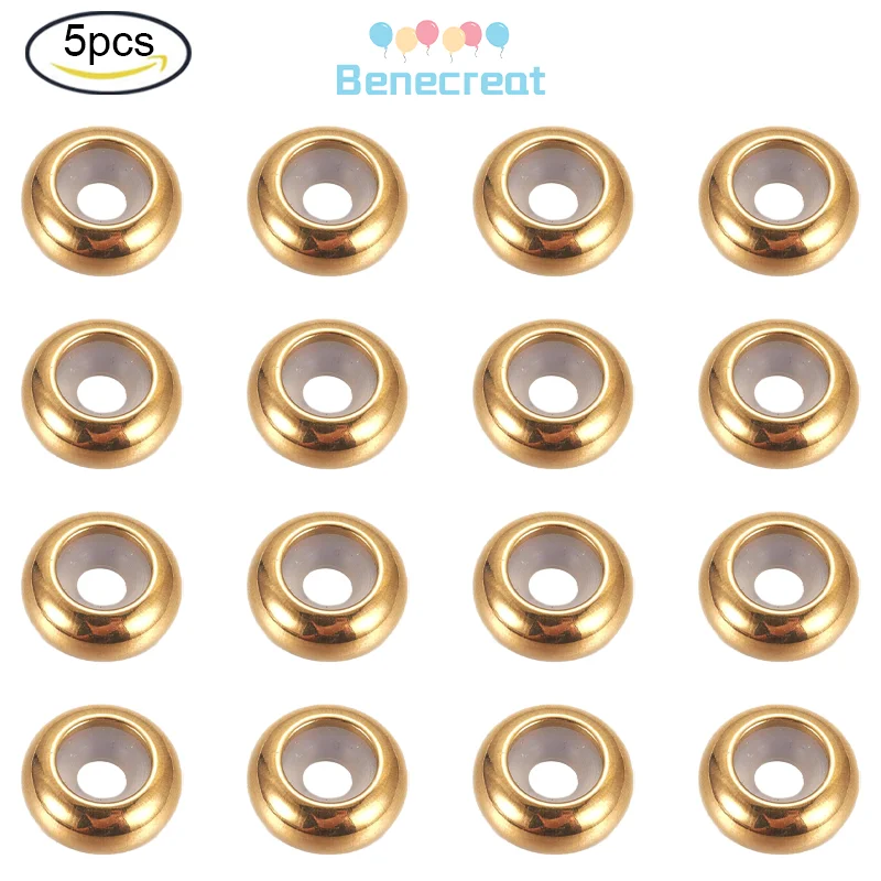 

5PC Stainless Steel Beads with Rubber Inside Rondelle Slider Beads Spacer Beads Metal Spacers for DIY Jewelry Making