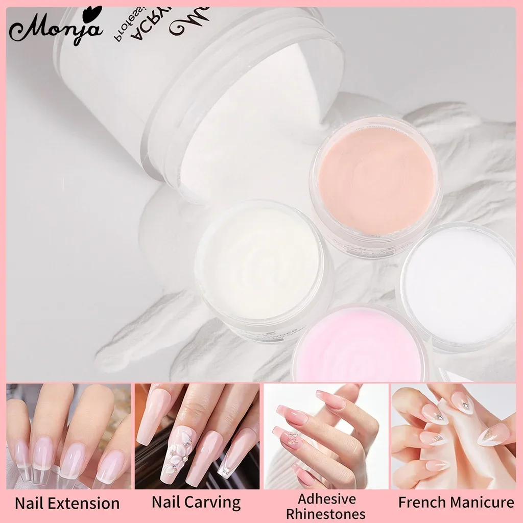 Monja 30g/60g Acrylic Powder False Nail Art Tips Extension French 3D Carving Crystal Builder Salon Home DIY Manicure Tools nail powder,manicure tools,acrylic nail powder,nail tools
