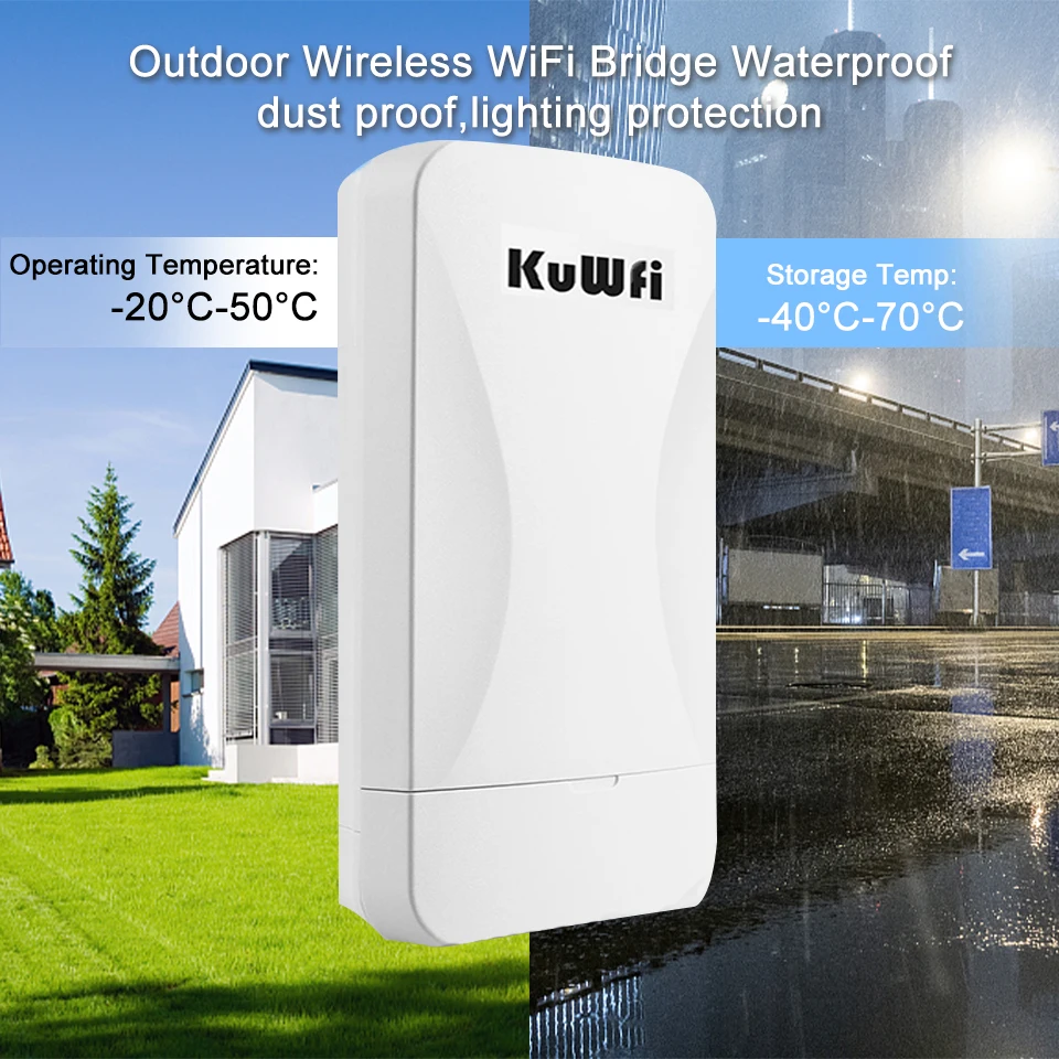 Kuwfi Ponte sem Fio ao ar Livre Modo Impermeável ap Repetidor Sinal de Longo Alcance Ptp 2.4g Cpe 24v Poe Poder 300mbps Ip65 - Imagem 3