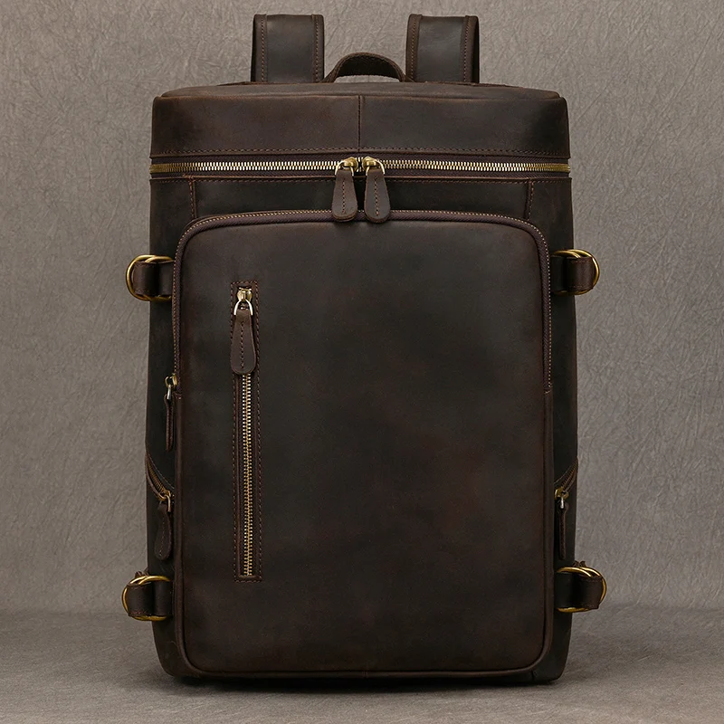 Vintage Genuine Leather Men's Backpack Large capacity travel bag crazy horse leather male 14" Laptop travel backpacks school Bag 2