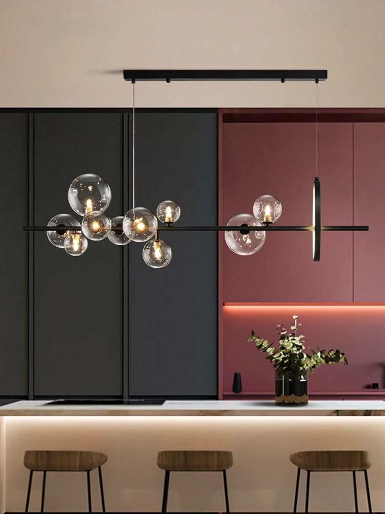 

Modern Nordic transparent glass bubble LED chandelier restaurant kitchen bar table attic home decoration black G9 chandelier