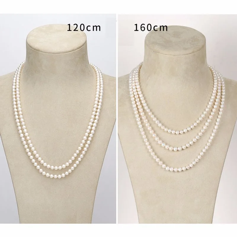 

120-160Cm Pretty Popular Design 6-7mm Round White Akoya Real Natural Pearl Deformable Necklace 14k Gold Filled Free Shipping