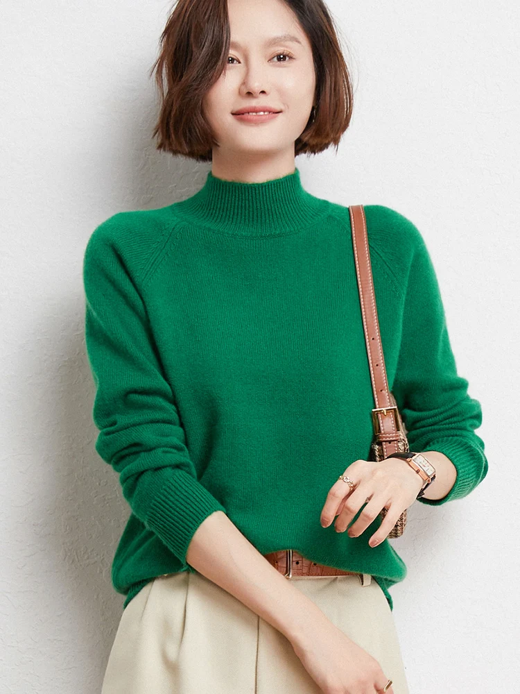 

Autumn Winter Women Sweater Mock Neck Basic Pullovers 100% Merino Wool Thick Warm Soft Cashmere Knitwear Female Clothing Tops