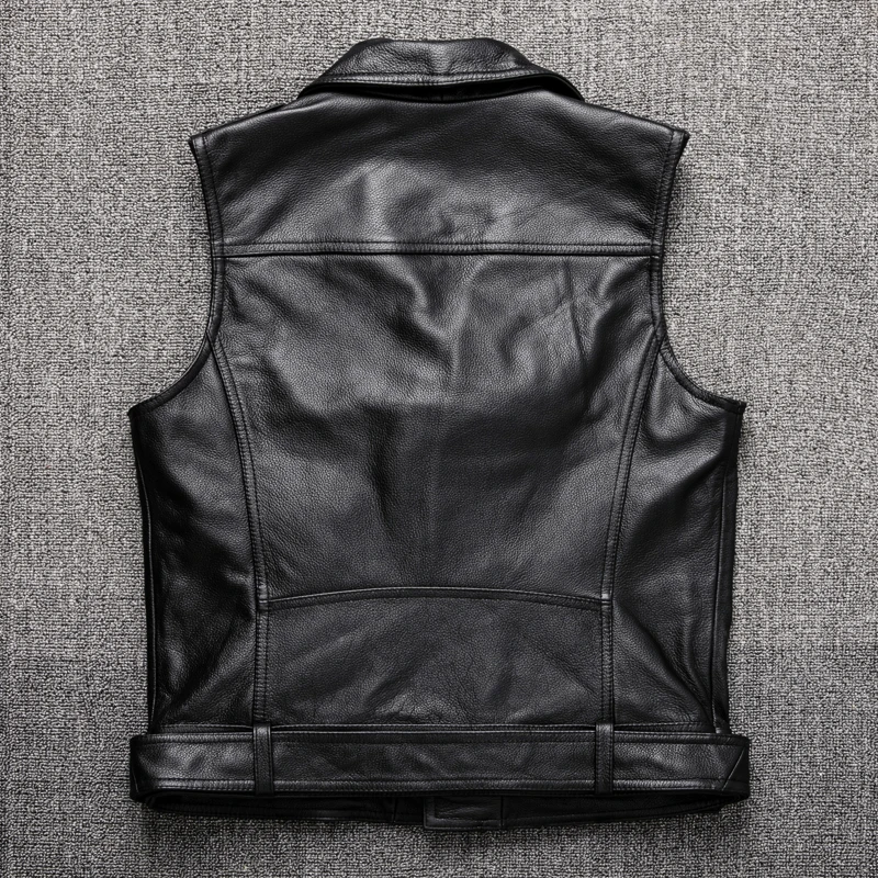 Leather Vest Men's Black First Layer Cowhide Waistcoat Suit Collar Short Red Women's Spring and Autumn Slim-Fit Coat Fashion 1Pc