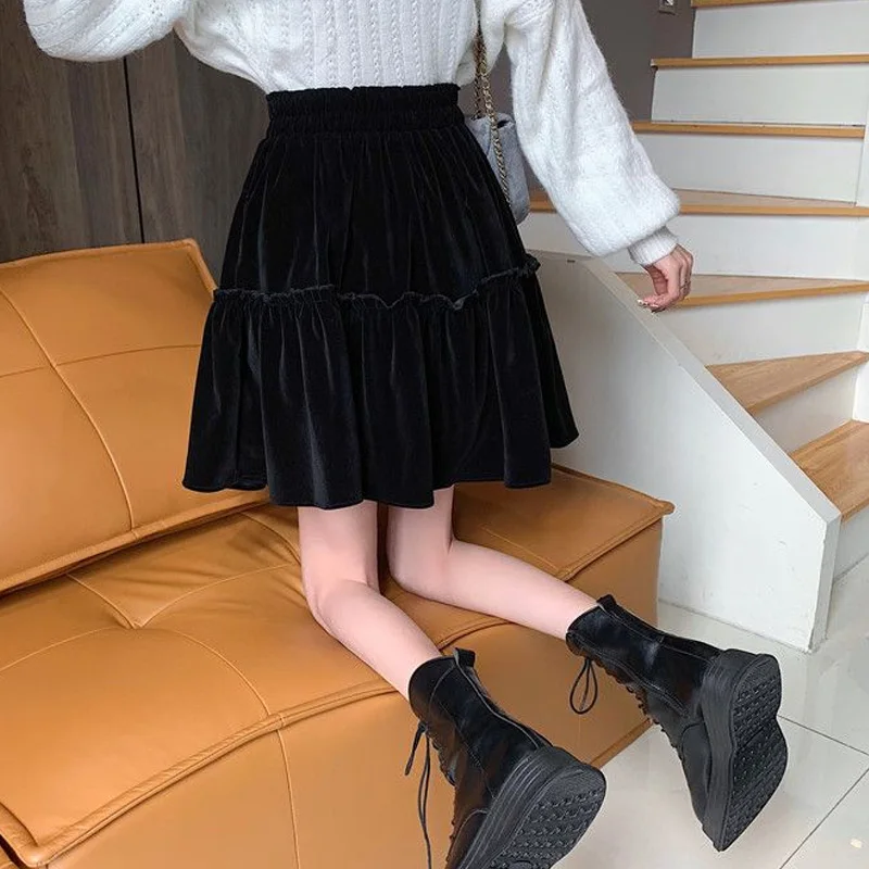 Elastic Waist New Solid Skirts Fashion Casual Slim Pleated Patchwork Office Lady Simplicity Sweet Streetwear Women\'s Clothing