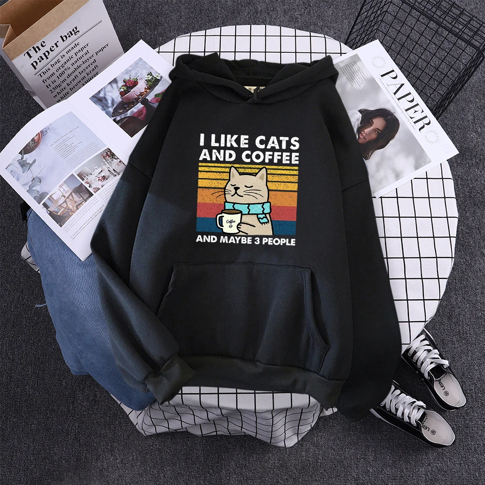 funny black cat hoodie with words i like cat and coffee