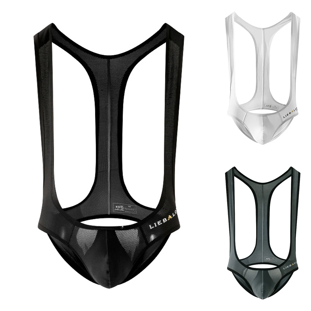 

Mens Sexy Shapewear Convex Pouch Underpants Bodysuit Mesh Undershirt Sleepwear Leotard Backless Gay Boxer Briefs