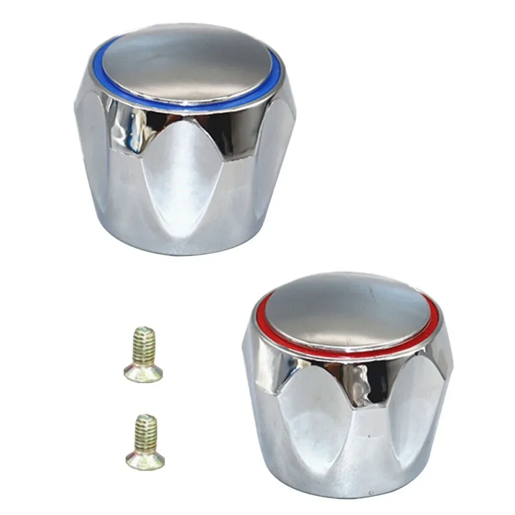 2pcs Hot Cold Tap Top Head Faucet Cover Chrome Plated Replacement Set Kitchen Bathroom Faucet Handle Home Improvement Parts