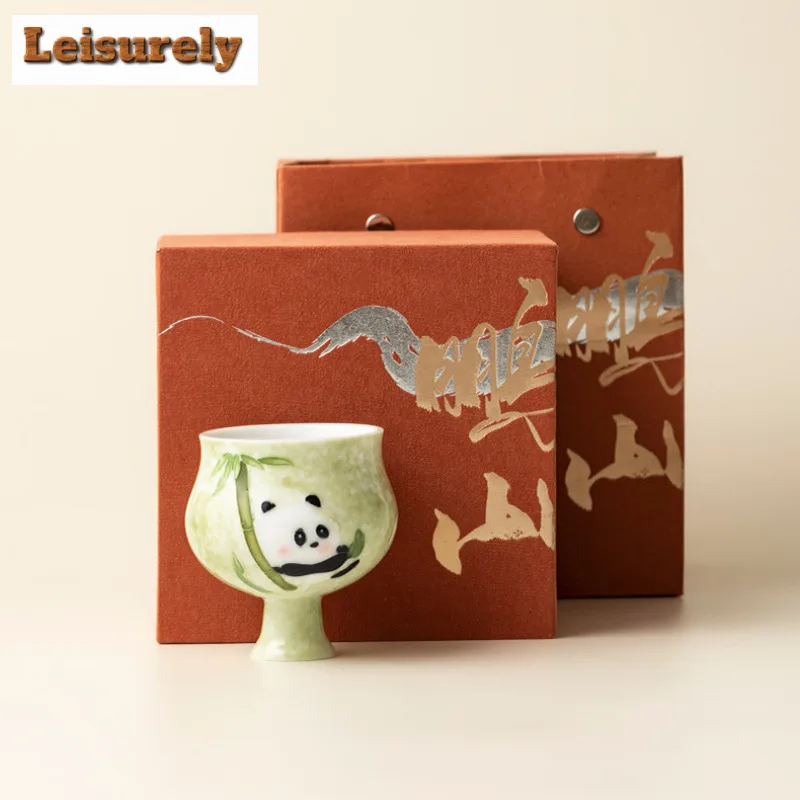 Hand-painted Panda High Foot Teacup Zen Tea Bowl Tea Cup Set Tea-tasting Meditation Cup Jianzhan Master Cups Tea Services Saucer