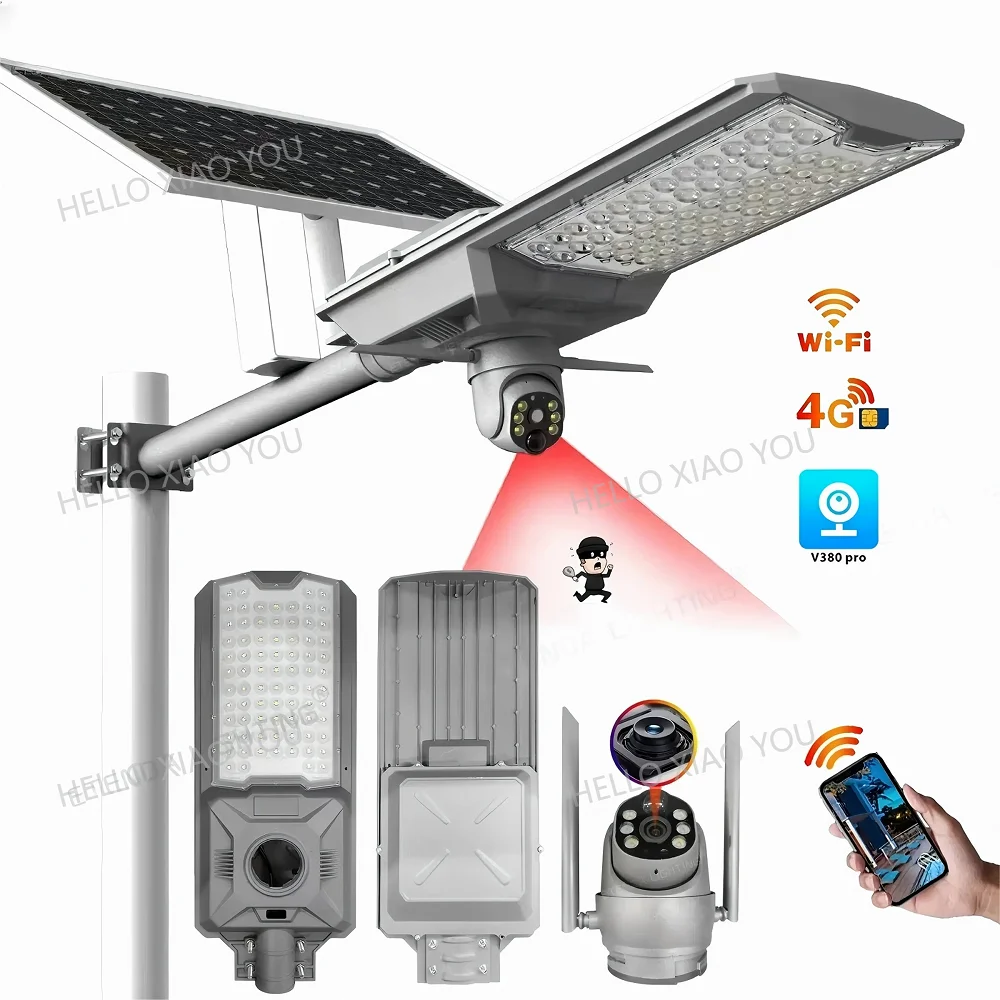 Solar Street LED Lamp with Camera Outdoor Waterproof Street Lamp with Monitoring Camera HD Video Playback Function