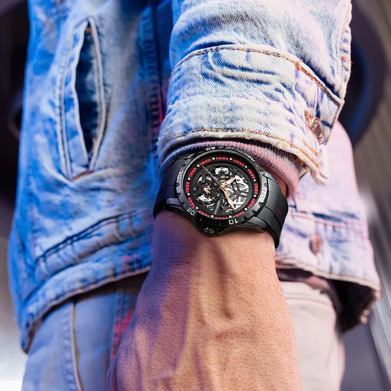 Mark Fairwhale Trendy Fashion Watch Men's Hollow Mechanical Watch Cool Waterproof Night Light