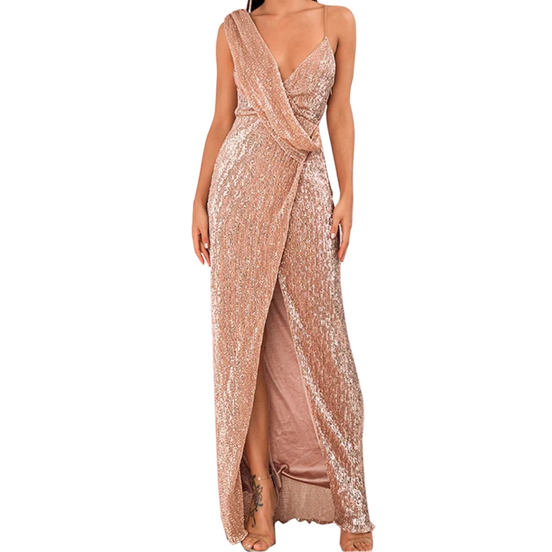 

Fashion Summer Elegant Maxi Dress for Women One-shoulder Prom Gowns V-neck Mermaid Cocktail Evening Party Dress Long Verstido