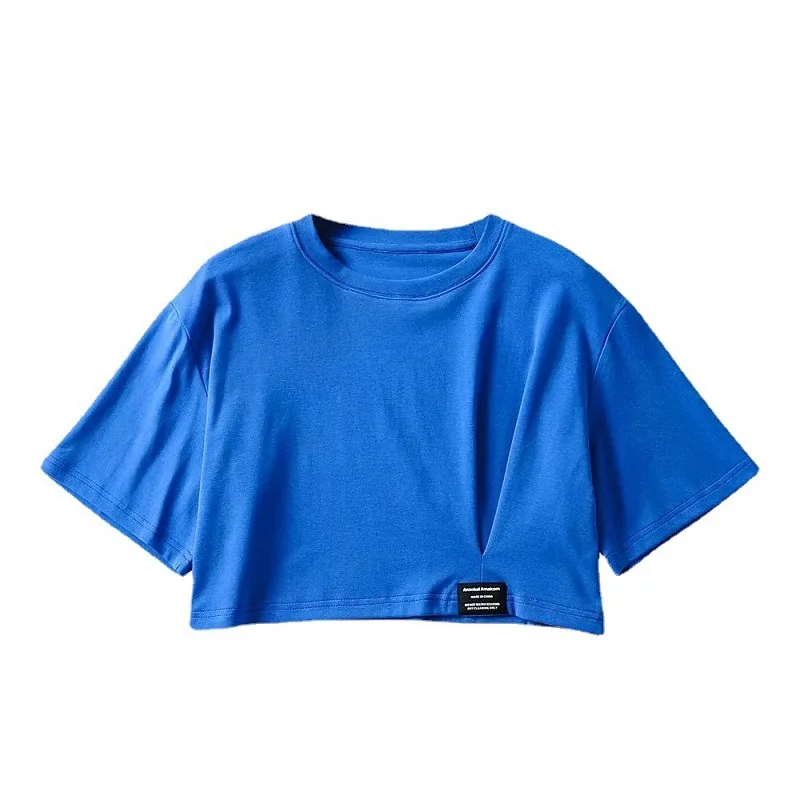 harajuku Simple solid color Crop Top Women Casual Short Sleeve T shirt Summer sexy loose young girl short T-shirt korean clothes
