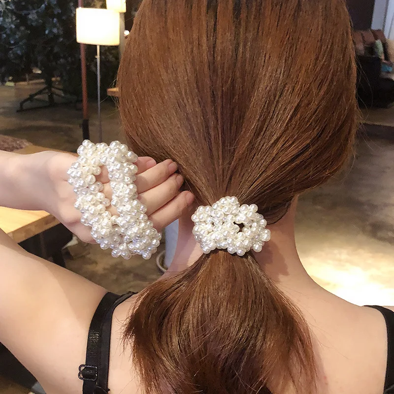 

Woman Elegant Pearl Hair Ties Beads Girls Scrunchies Rubber Bands Ponytail Holders Hair Accessories Elastic Hair Band