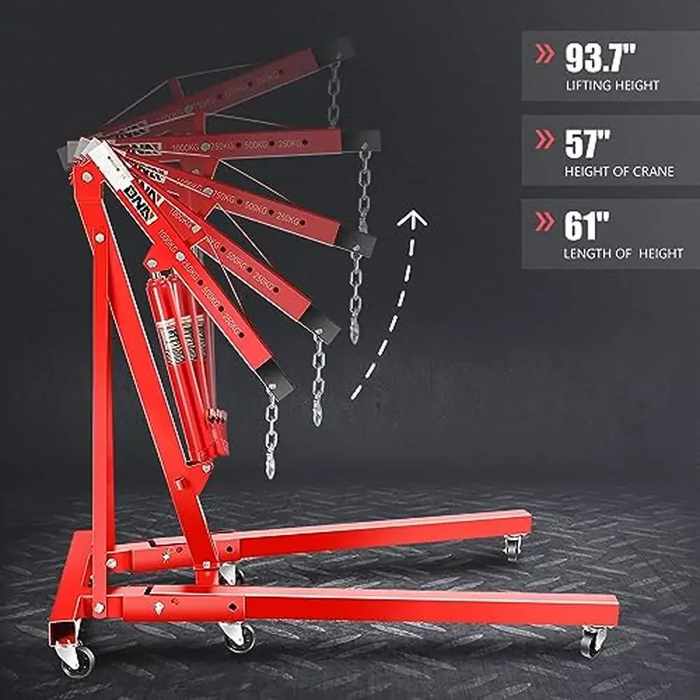 Foldable Hydraulic Engine Hoist Crane Lift Auto Repair 1 Ton Shop Crane with Wheels and 4 Adjustable Positions