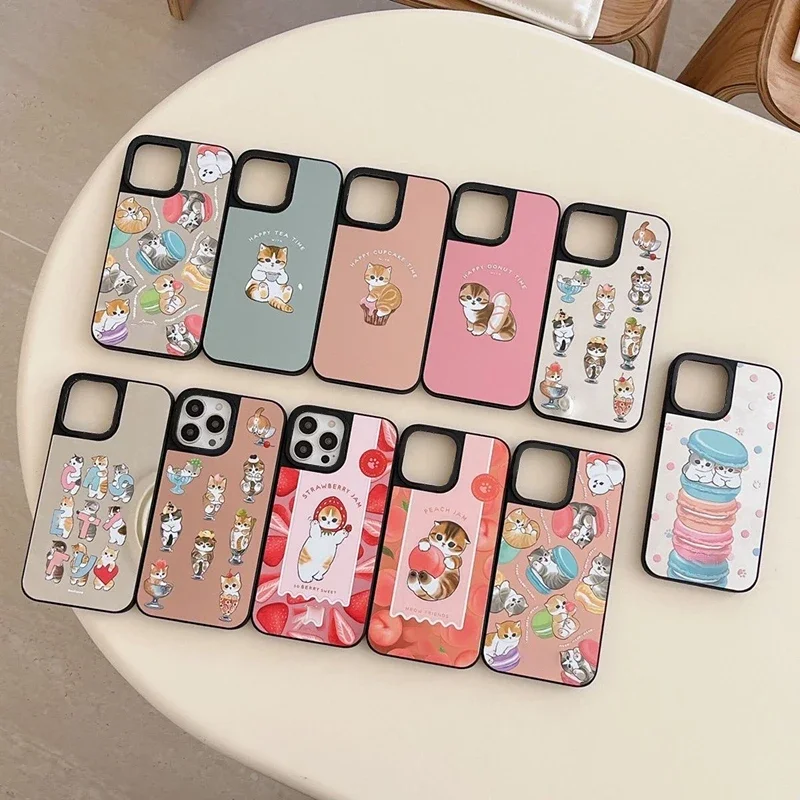 

Cute Dessert Cat Mirror Black Border Phone Case Cover for IPhone 11 12 13 14 15 Pro Max Case