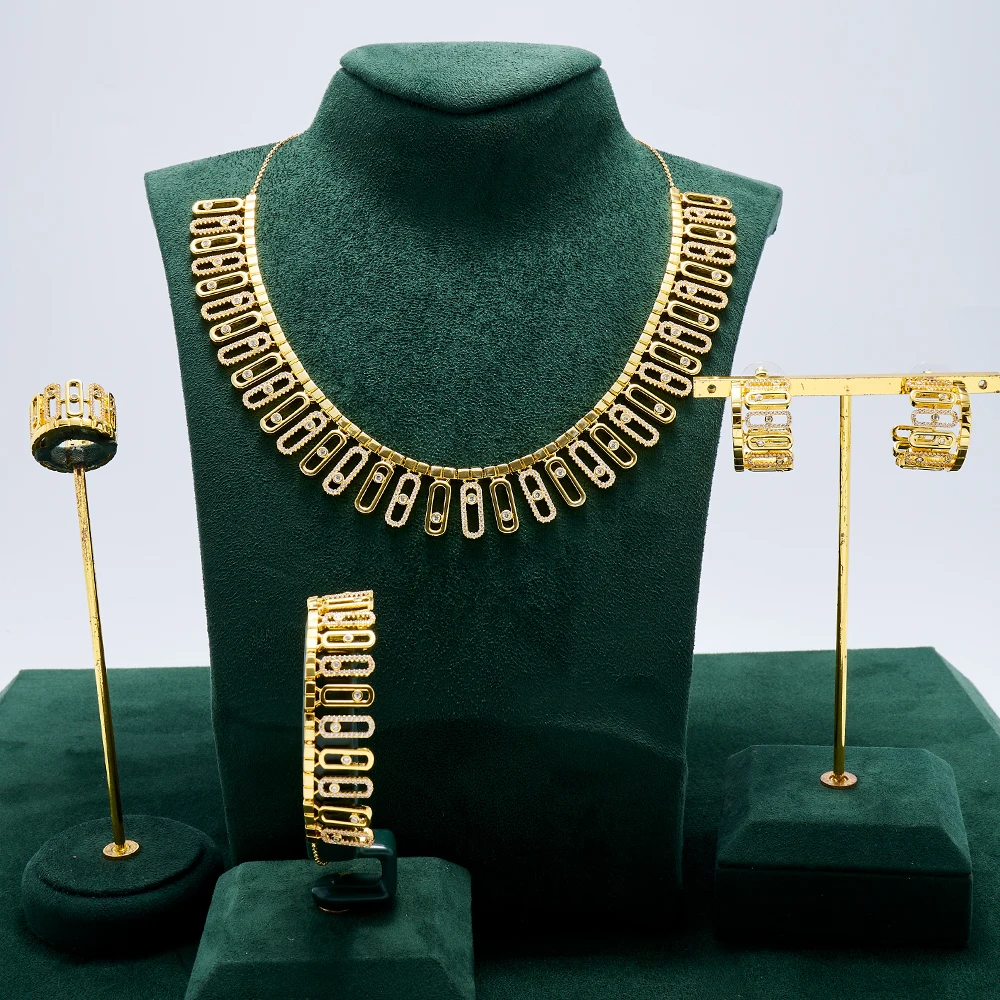 017354~ Trendy Women Necklaces Set Cubic Zirconia Bridal Jewelry Sets Dubai Wedding Party Accessories Best Selling Saudi Arabia 1