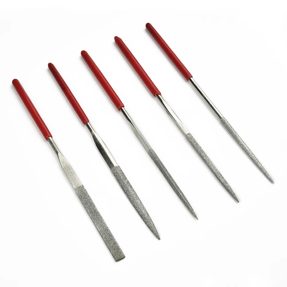 

5pc File Set Plastic Handle Metal Stone Grinding Flat Needle File For Metal Jeweler Stone Polishing Wood Carving