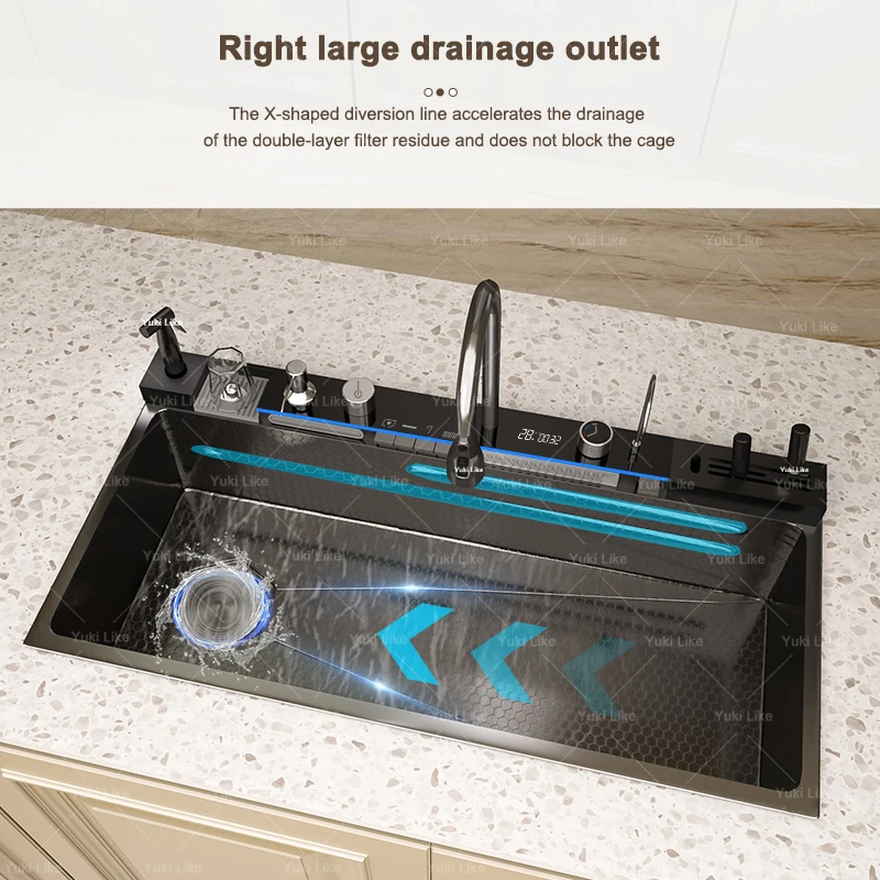 Stainless Steel Kitchen Sink Extra Large Single Slot Digital Display Dishwashing Basin
