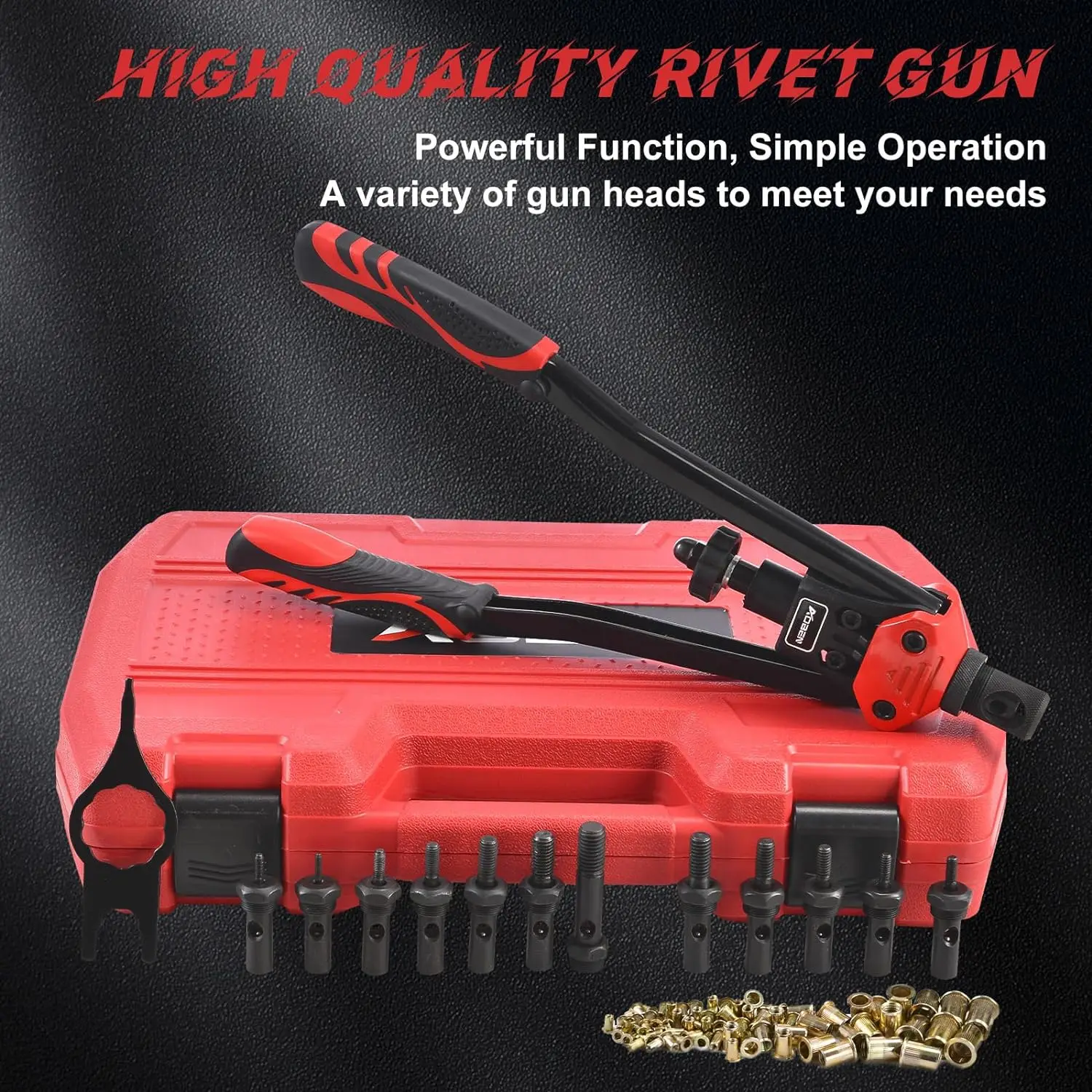 16" Rivet Nut Tool Professional Hand Rivet Nut Setter Kit with 12 Interchangeable Metric & SAE Mandrels