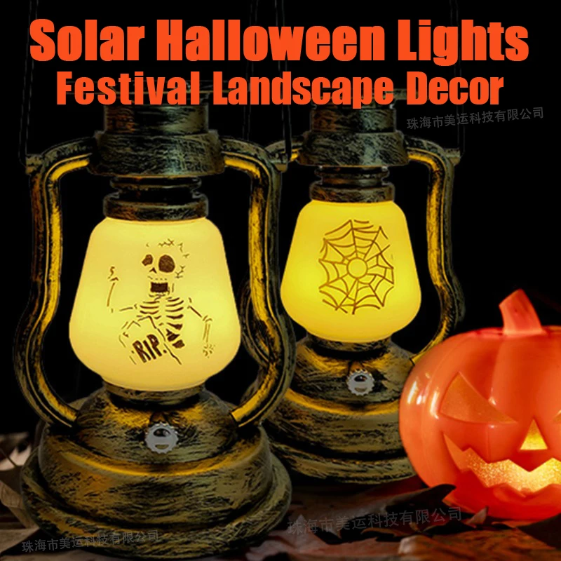 

New Solar Halloween Lamps Printing Resin Skeleton Pumpkin Portable Oil Outdoor Courtyard Landscape Decoration LED Camping Lights