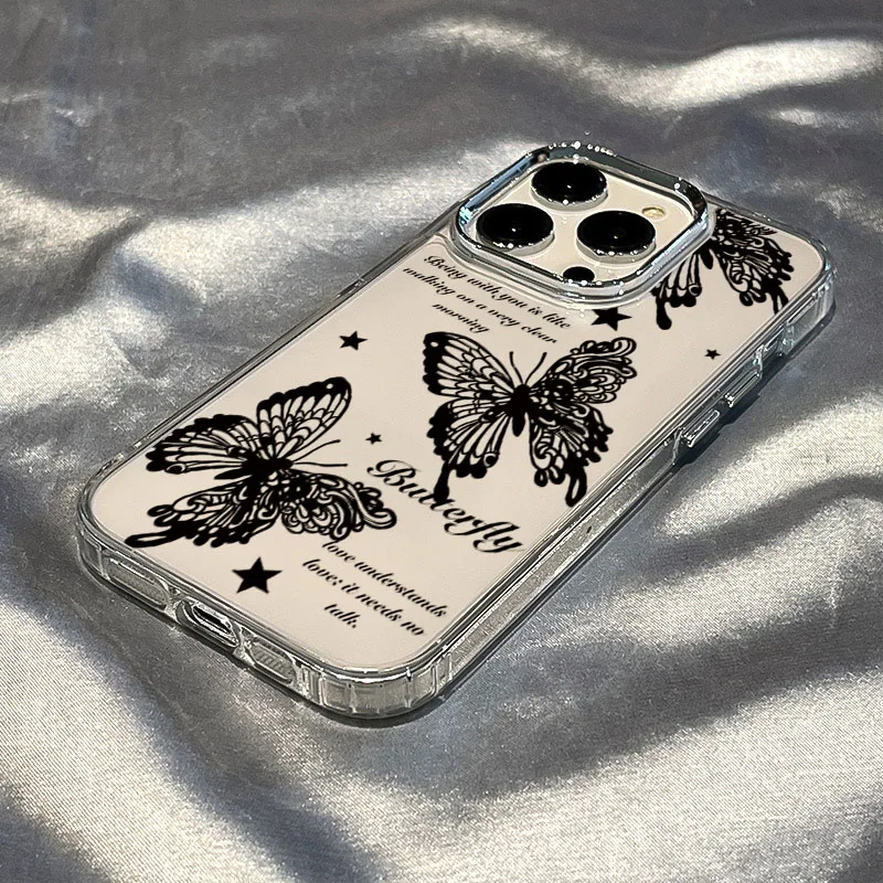 Black Butterfly Lens Frame Clear Phone Cover Case - Elegant Protective s