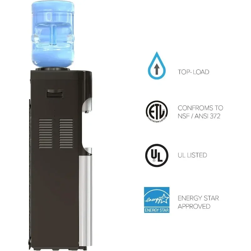 Series Top Loading Water Cooler Dispenser Tri Temp Dispense, Child Safety Lock, Holds 3 or 5 Gallon Bottles