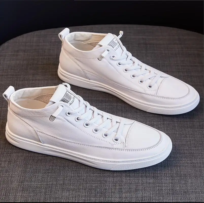 

Women White Sports Shoes High-top Sneakers 2023 Spring New Fashion Ladies Cowhide Leather Platform Vulcanize Flats Basket Femme
