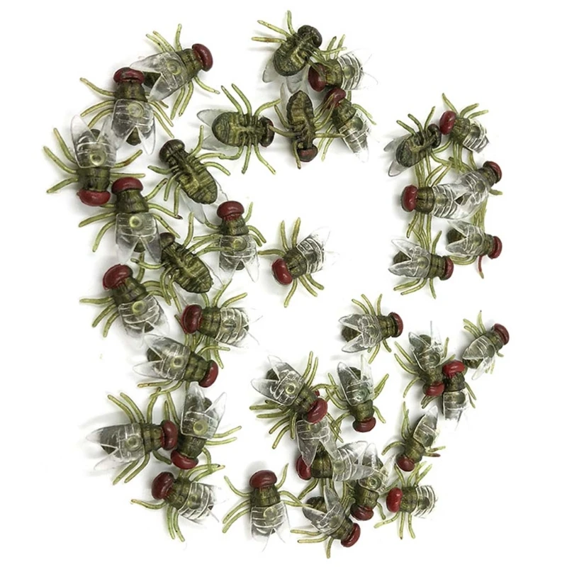 50Pcs Funny Animal Models Fake Flies Plastic Simulated Insect Fly Bugs Scary Disgusting Joke Toys Prank Halloween Party Favors Prank Toys Joke Toys