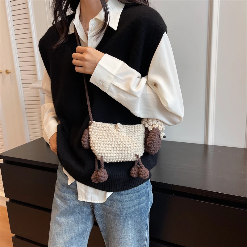 Handmade Woven Bag For Women Woolen Shoulder Crossbody Bag Cute