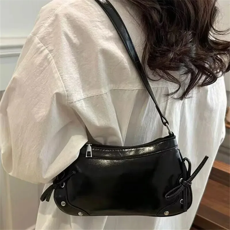 European American Soft Leather Shoulder Bag, Bow Armpit Bag, Versatile Single Shoulder Bags, Fashionable Handbag Women for Daily