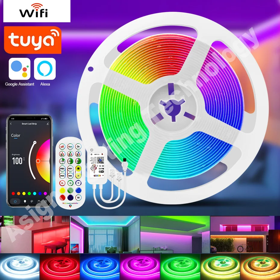 Tuya Smart RGB COB Strip Light 24V 840 LEDs/m Dimmable RGB Flexible Adhesive LED Tape Smart WiFi/Bluetooth/ Remote Control