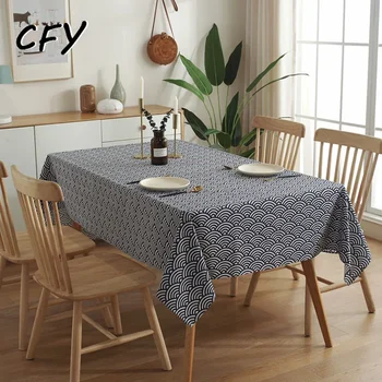 Cotton Linen Japanese Hefeng Retro Wave Pattern  Printing Rectangular and Round Tablecloth Pendant Tea Table Pad Meal Cloth