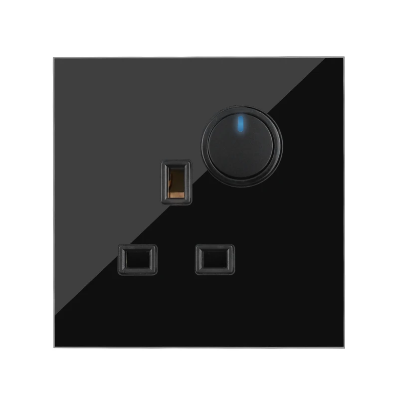 10A UK Power Socket Electrical Outlet 86 146 Type Wall Socket Black Glass Frame Double Socket