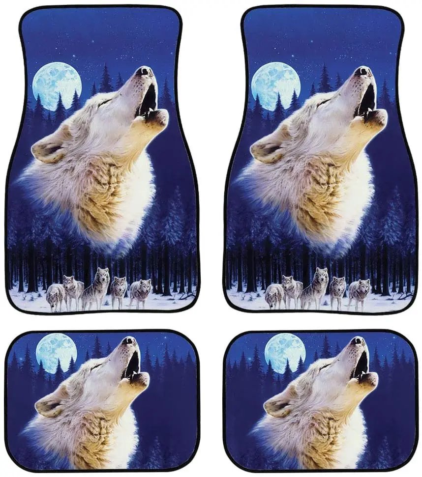 

chaqlin Universal Fit Front/Rear 4-Piece Full Set Carpet Car SUV Truck Floor Mats Blue Wolf Pattern