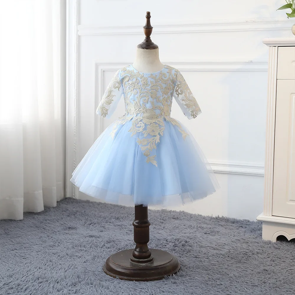 

Children's Dress Lace 3/4 Sleeve Performance Birthday Show Princess Puffy Short Skirt