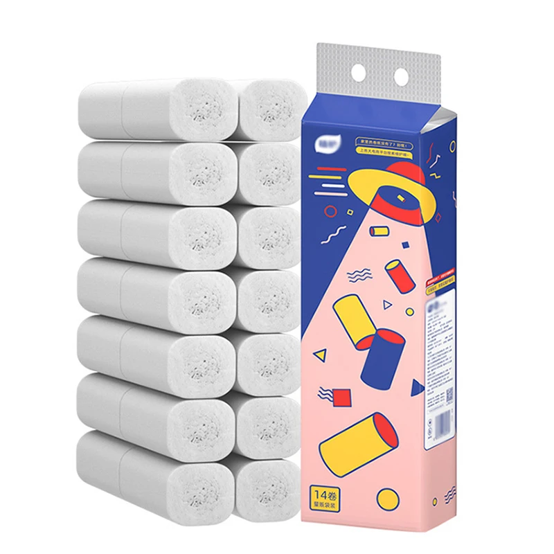 14 Rolls 4-Ply Toilet Paper Soft Coreless Roll Paper Thickened Native Wood Pulp Toilet Sanitary For Home Office