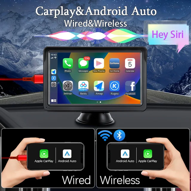 7inch Portable CarPlay Android Auto Car Radio Multimedia Video Player Touch Screen Bluetooth 5.0 With AUX USB 2