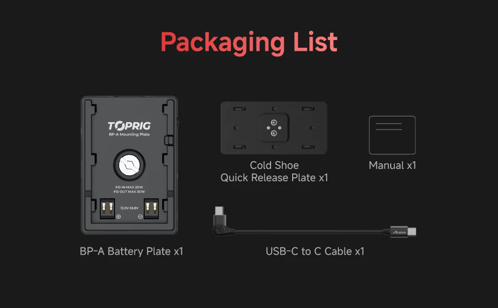 Accsoon TOPRIG 60W BP-A Battery Mouting Plate for Canon C400 C80 R5 R5II R6 Came