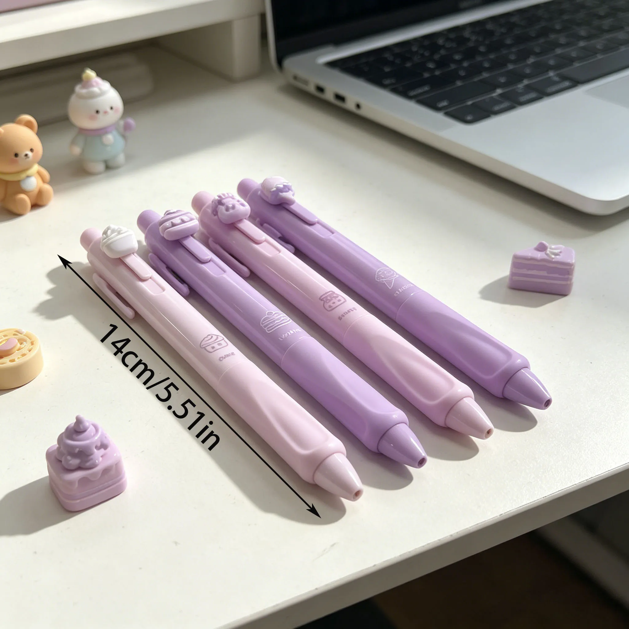 Penne Gel Cancellabili Sweet Afternoon Tea, 4 Pezzi, Viola, Carine, a Scatto, 0.5mm, Impugnatura Ergonomica, Inchiostro Nero, per Studenti - immagine 4