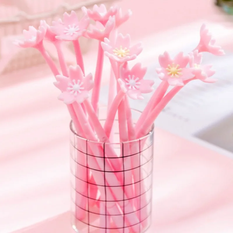 10Pcs Beautiful Sakura Neutral Pen Cute Pink Flower Signature Pen Student Stationery Office Stationery Creative Sakura Water Pen